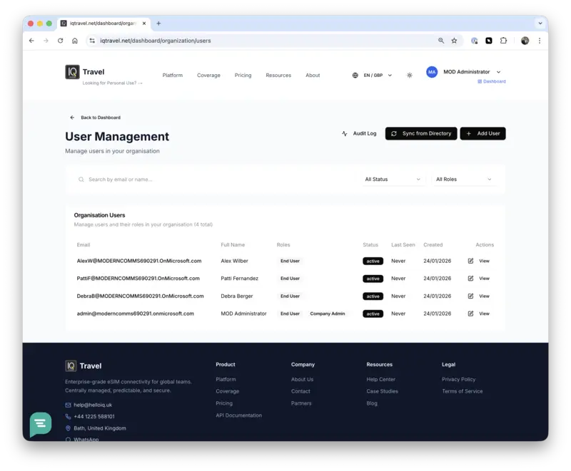 User Management - Comprehensive sync with Microsoft and Google SSO.